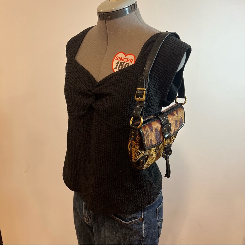Vintage Nine West Black and Tan Brocade Cheetah Y2K Shoulder Bag - Picture 3 of 17